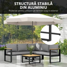 Outsunny Set de Mobilier pentru Grădină din 4 Piese cu 2 Canapele Duble, Colțar și Măsuță de Cafea, 124x61x71,5 cm, Gri | Aosom Romania