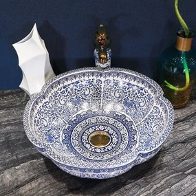 REA-U5666 - Lavoar pentru blat VIVIEN, Ø 42,5 cm, din ceramică, model ornamental
