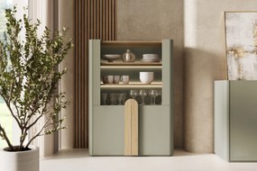 Vitrină cu două uși Amilio 100 cm - eucalipt / stejar baltic dune / mânere stejar natural