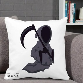 Perna Decorativa Moartea cu Coasa Grim Reaper Halloween, 40x40 cm, Alba Mata, Husa Detasabila, Perna Inclusa, BEKZ®
