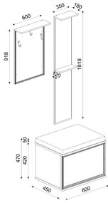Set Cuier cu Oglinda si Taburet, Metro Lounge, UnicUtil, 95 x 45 x 228.8 cm, Alb-Maro, UUORG27