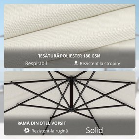 Umbrela pentru Gradina Outsunny Brat cu Manivela, Φ3x2.5m, Alba | Aosom Romania