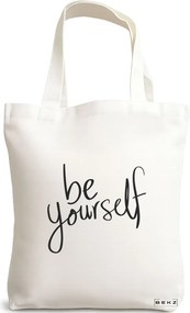 Sacosa de Panza pentru Cumparaturi, Geanta Tote, model Be Yourself, 38x34.5 cm, Alba, BEKZ®