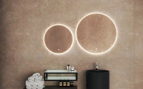 Oglindă lemn masiv cu iluminare LED rotundă Ø60/80 cm - 80cm