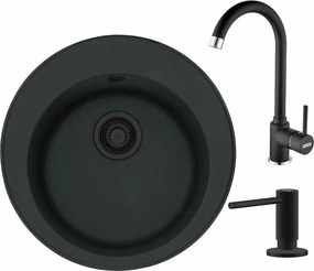 Set chiuveta bucatarie compozit Franke Rotondo VN 51 cm finisaj negru mat cu dozator detergent si baterie Pola