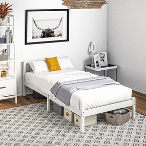 HOMCOM Rama de pat simplă, cu cap de pat și somieră, spațiu de 26 cm sub pat, pin, 208x96x70 cm, Alb | Aosom Romania