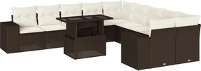 vidaXL Set canapele de grădină cu perne, 11 piese, maro, poliratan