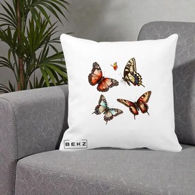 Perna Decorativa Colectie Fluturi Multicolori, 40x40 cm, Alba Mata, Husa Detasabila, Perna Inclusa, BEKZ®