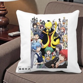 Perna Personalizata Assassination Classroom Grup Complet Anime, 40x40 cm, Alba Mata, Husa Detasabila, Perna Inclusa, BEKZ®