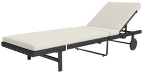 Outsunny Șezlong cu pernă din rășină țesută reglabil cu roți, 198 x 65 x 85 cm, crem | Aosom Romania