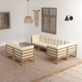 Set mobilier de gradina cu perne, 7 piese, lemn masiv de pin maro miere, 1, Da