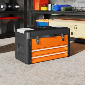 HOMCOM Cutie de scule goală, 49,7 x 25,3 x 28,9 cm Cufăr de scule cu sertar, Mini-cutie Oțel Portocaliu | Aosom Romania