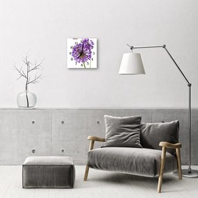 Ceas de perete din sticla pătrat Flori Flori și plante violet