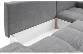 Colțar extensibil tapițat ALMADA, cu spațiu de depozitare, în formă de L, orientare dreaptă, gri