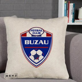 Perna Personalizata FC Buzau Fotbal, 40x40 cm, Bej Canapea, Husa Detasabila, Perna Inclusa, BEKZ®