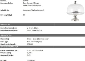 Platou cu picior si capac din sticla design LUX Giorgio, nickel 104406 HZ