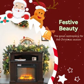 HOMCOM Ghirlandă de Crăciun 183 cm cu Crengi Înzăpezite și 30 de Lumini Albe, Conuri și Boabe pentru Interioare | Aosom Romania