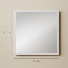 HOMCOM Oglindă de Perete Pătrată cu Cârlige, Oglindă din Sticlă și MDF, 50x50 cm, Albă | Aosom Romania