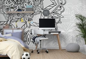 Tapet Mandala în design alb-negru