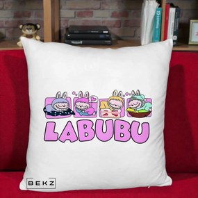 Perna Personalizata Labubu Sleeping Quad, 40x40 cm, Alb Pufos, Husa Detasabila, Perna Inclusa, BEKZ®