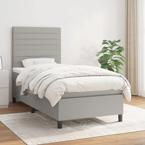 vidaXL Pat box spring cu saltea, gri deschis, 100x200 cm, textil