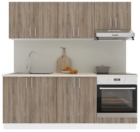 Set haaus V10, Stejar Sonoma Inchis/Alb, Blat Thermo 28 mm, L 200 cm