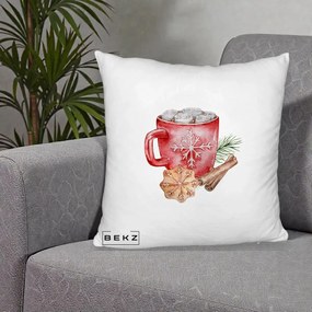 Perna Decorativa Cacao de Iarna cu Biscuit, 40x40 cm, Alb Pufos, Husa Detasabila, Perna Inclusa, BEKZ®