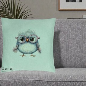 Perna Decorativa Pui Pufos cu Ochelari Roz, 40x40 cm, Verde Menta, Husa Detasabila, Perna Inclusa, BEKZ®