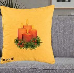 Perna Decorativa Lumanari Advent Roz-Violet, 40x40 cm, Galben, Husa Detasabila, Perna Inclusa, BEKZ®