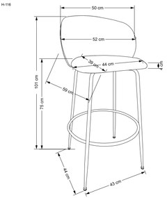 Scaun de bar tapitat H116 crem