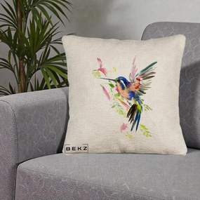 Perna Decorativa Colibri Acuarela, 40x40 cm, Bej Canapea, Husa Detasabila, Perna Inclusa, BEKZ®