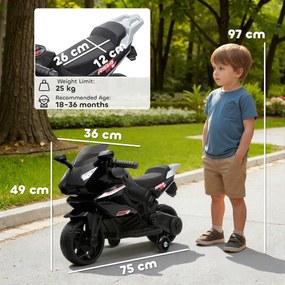 AIYAPLAY Motocicletă electrică pentru copii, claxon, faruri, funcție muzicală, 2,5 km/h, negru | Aosom Romania