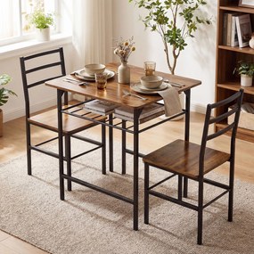 HOMCOM Set masă dining cu 2 scaune, masă pentru bucătărie cu scaune pentru 2 persoane, cadru din metal, maro | Aosom Romania