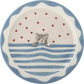 Set 3 piese din ceramică artizanală, multicolor, pictate manual cu pisică și inimi, pentru copii, „Mille"