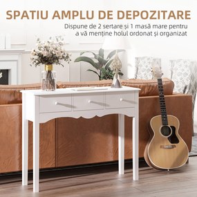 HOMCOM Masă Consolă Modernă cu 3 Sertare, Consolă de Intrare din MDF, pentru Hol, Sufragerie, 100x32x85 cm, Alb | Aosom Romania