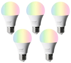 Set 5 becuri Becuri LED inteligente E27 A60 mat RGBW 9W 806lm 2700-6500K