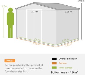 Outsunny Magazie de Grădină 4,9 m² 277x195x192 cm cu 2 Uși Culisante, Acoperiș Înclinat și 4 Grile de Ventilație, Gri Argintiu | Aosom Romania