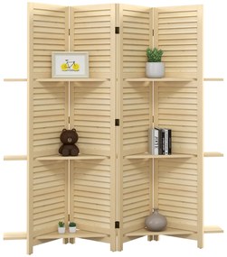 HOMCOM Paravant interior 4 panouri 160L x 170Î cm 3 rafturi pliabile separatoare de cameră uși pliante natural | Aosom Romania