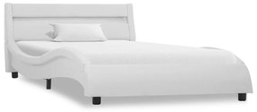 285672 vidaXL Cadru de pat cu LED, alb, 90 x 200 cm, piele ecologică
