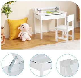 Măsuță pentru copii cu scaun și blat rabatabil, alb