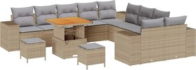 vidaXL Set de canapele pentru grădină cu pernă 13 pcs Bej poliratan