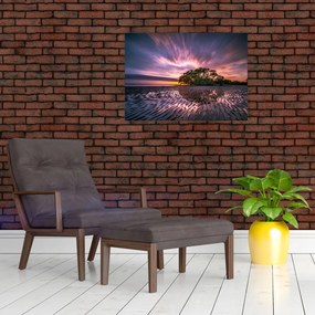 Tablou pe sticlă cu plajă în apus de soare (70x50 cm)