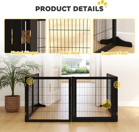 PawHut Poarta pentru câini pliabilă, 432 x 36 x 70 cm Lemn de pin, Negru | Aosom Romania