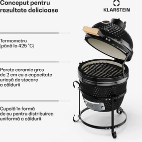 Klarstein grătar kamado, Princesize, ceramică, 11", afumare, BBQ, gătit lent, negru