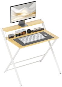 HOMCOM Birou Pliabil pentru Spații Mici, Birou Pliabil pentru Computer cu Raft de Depozitare, 86x66x82 cm, Lemn Natural | Aosom Romania