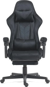 RESIGILAT- Scaun gaming, masaj în perna lombară, suport picioare, catifea, Negru