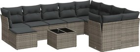 vidaXL Set canapele de grădină cu perne, 11 piese, gri, poliratan