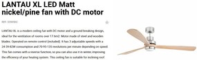 Lustra cu Ventilator si telecomanda LANTAU XL DC LED nickel/lemn pin