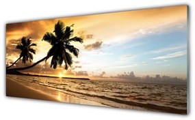 Tablouri acrilice Palm Trees Sea Beach Peisaj Galben Negru Albastru