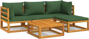 vidaXL Set mobilier de grădină cu perne verzi, 5 piese, lemn masiv